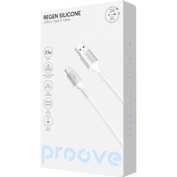 Фото - Кабель Proove ReGen Silicone USB to Type-C 3A (1m) white (CCRS27001202)